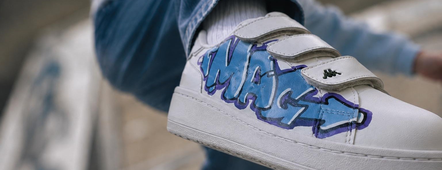 Hand-painted custom kids' trainers by BUBBLEHOPS