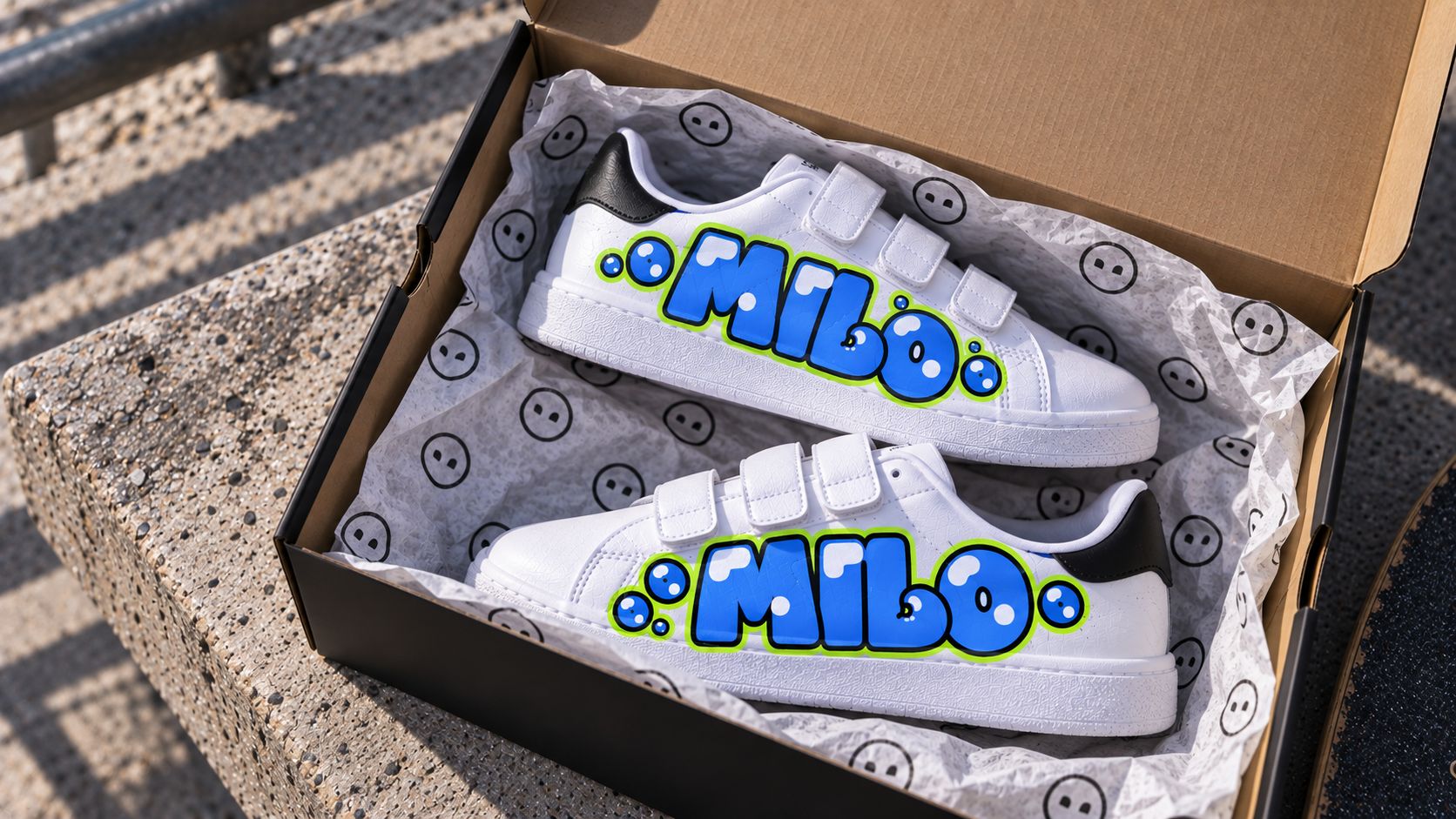 Hand-painted custom kids' trainers by BUBBLEHOPS